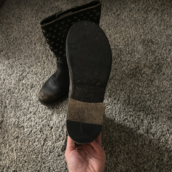 FRYE JENNA DISC Rustic distressed studded pull on mad max biker moto boots - Picture 3 of 4